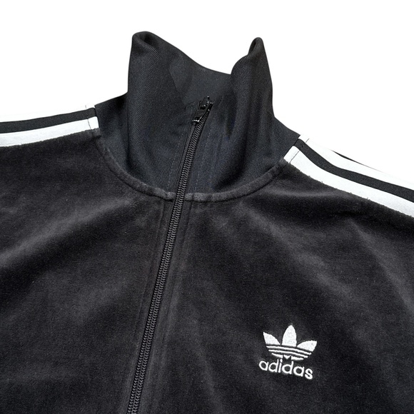 Adidas Originals Velour Trefoil Black White Striped Track Jacket Mens Medium - Picture 4 of 11